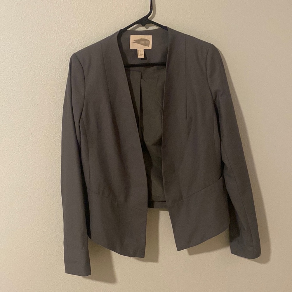 Forever 21 Blazer S Grey Open Jacket Pocket